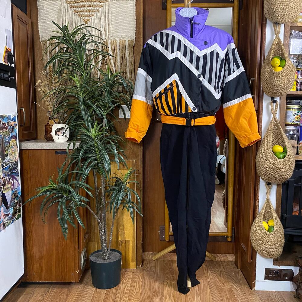 Vintage Mistral Ski Suit 12 Purple Yellow Colorblock Snowsuit Schoeller 80s 90s